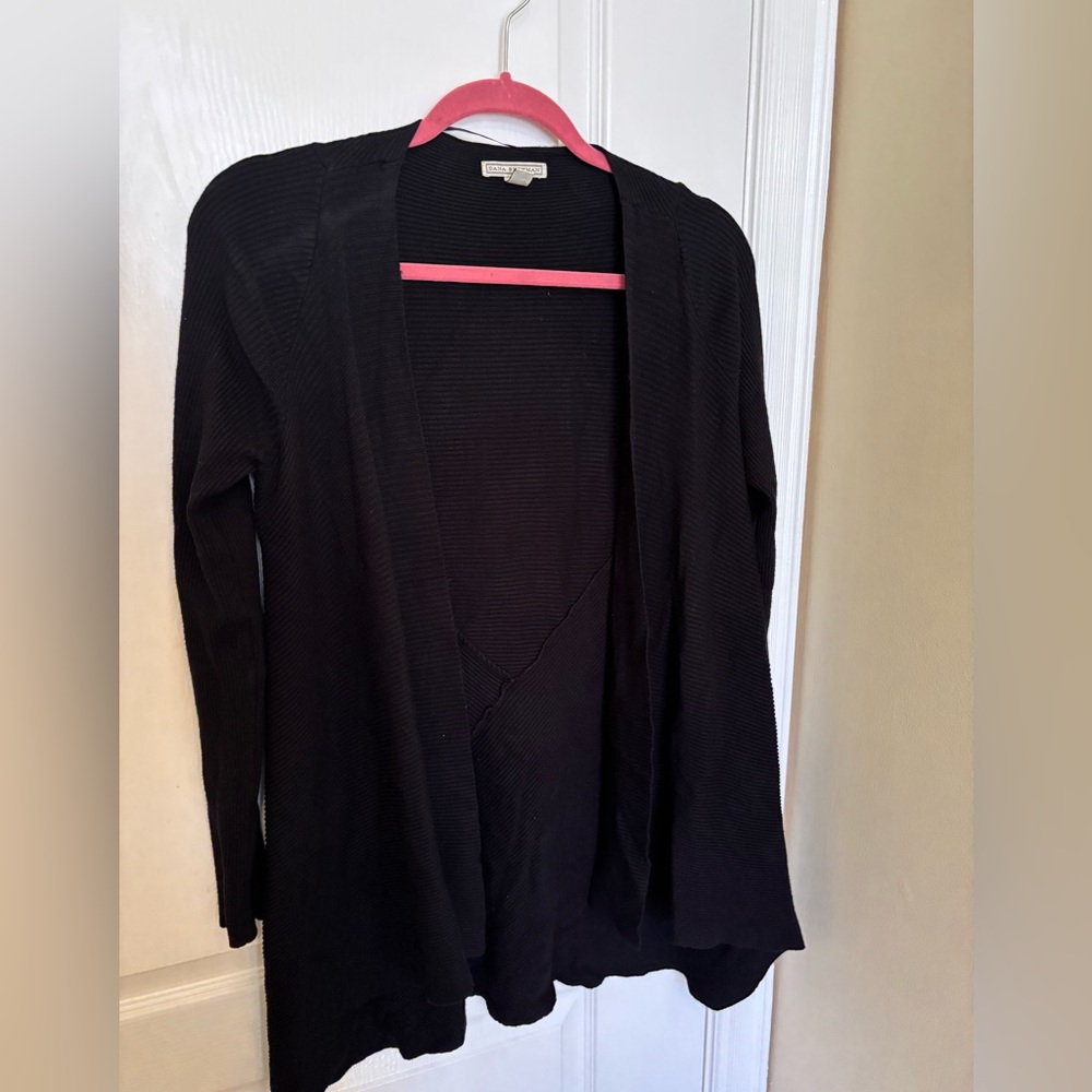 Dana Buchman Black Open Front Ribbed Cardigan, Like New